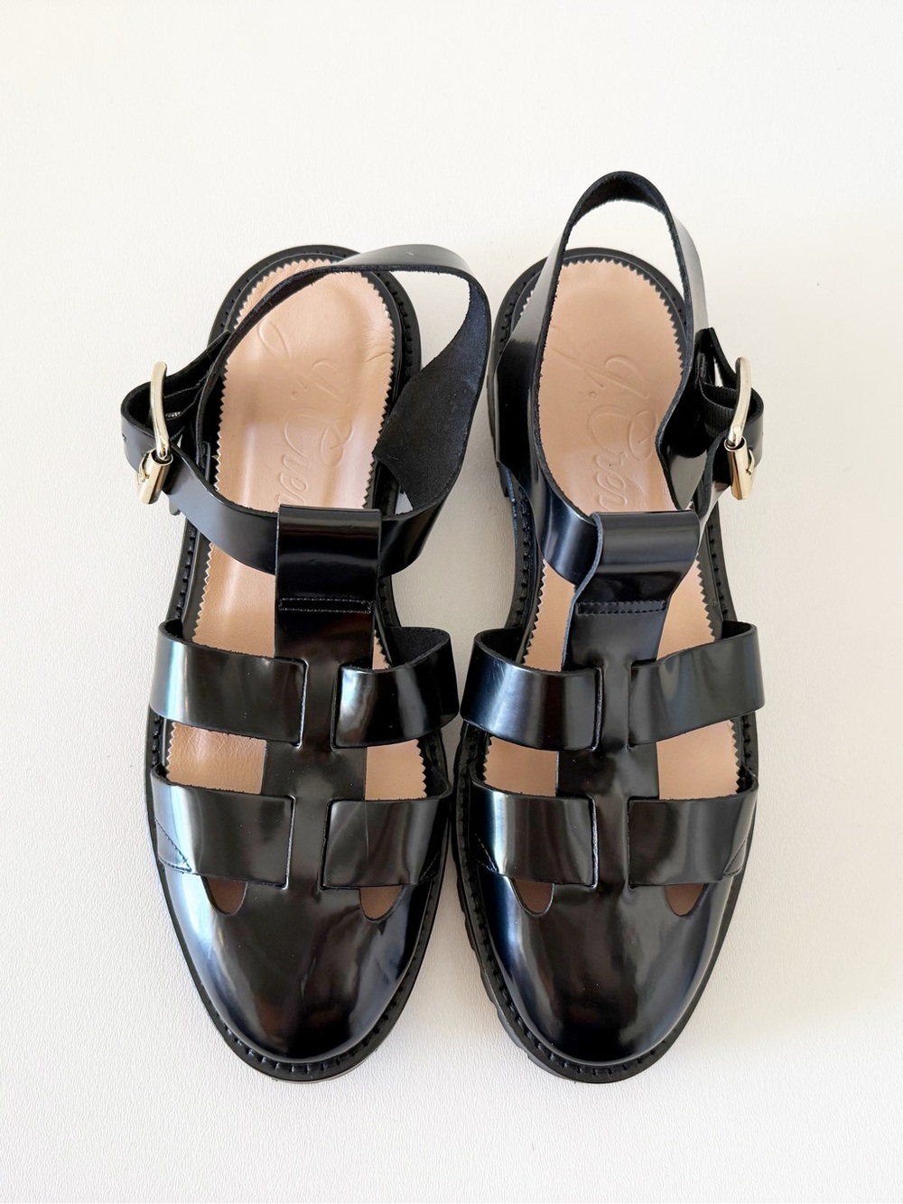 J. Crew Shoes Sandals Fisherman Lacquer leather Buckle Cutout Lug Sole 90’s - Picture 5 of 16